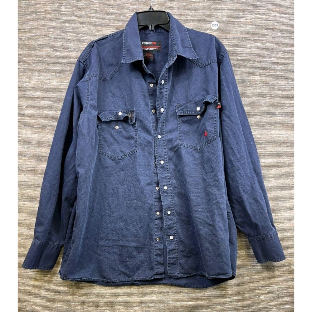 Forge FR Denim Shirt Mens XXL Blue Snap Front Long Sleeve Workwear Safety *READ